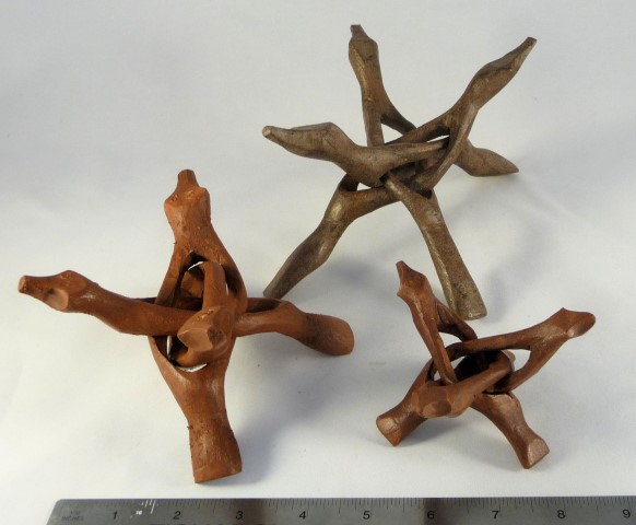 5 Small 2" DISPLAY STAND STANDS Carved Wood 3-legs Mineral Fossil Specimen
